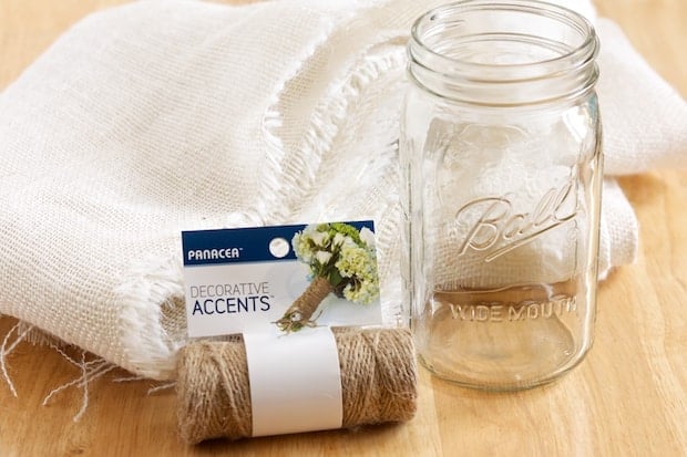 6 Natural 6 in Round Burlap and White Lace Jar Covers with Jute String