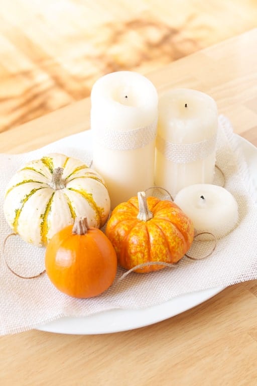 Pumpkin Centerpiece with Burlap Wrapped Candles | Get Inspired Everyday! 