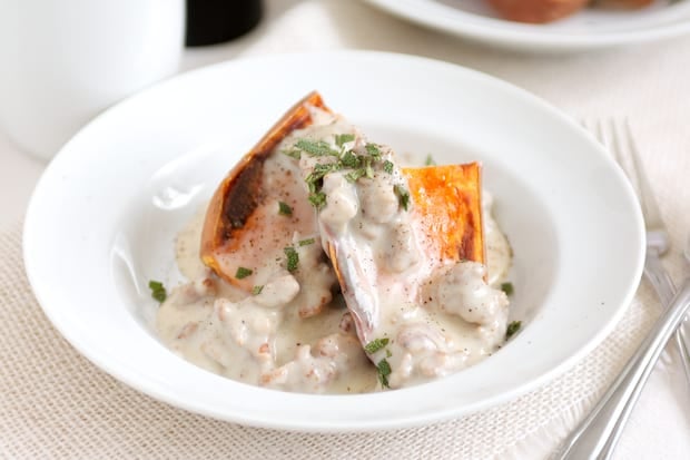 Country Sausage Gravy over Sweet Potatoes | Get Inspired Everyday!