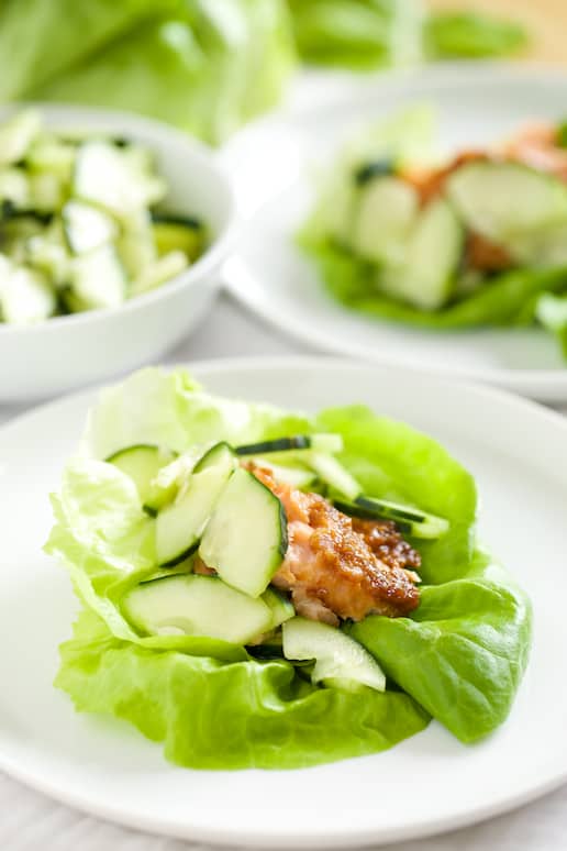 Miso Salmon Lettuce Wraps with Wasabi Cucumbers | Get Inspired Everyday! 