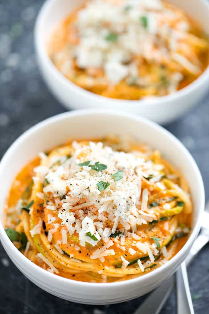 Creamy Roasted Red Pepper Zucchini Noodles | Get Inspired Everyday! 