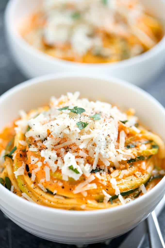 Creamy Roasted Red Pepper Zucchini Noodles | Get Inspired Everyday! 