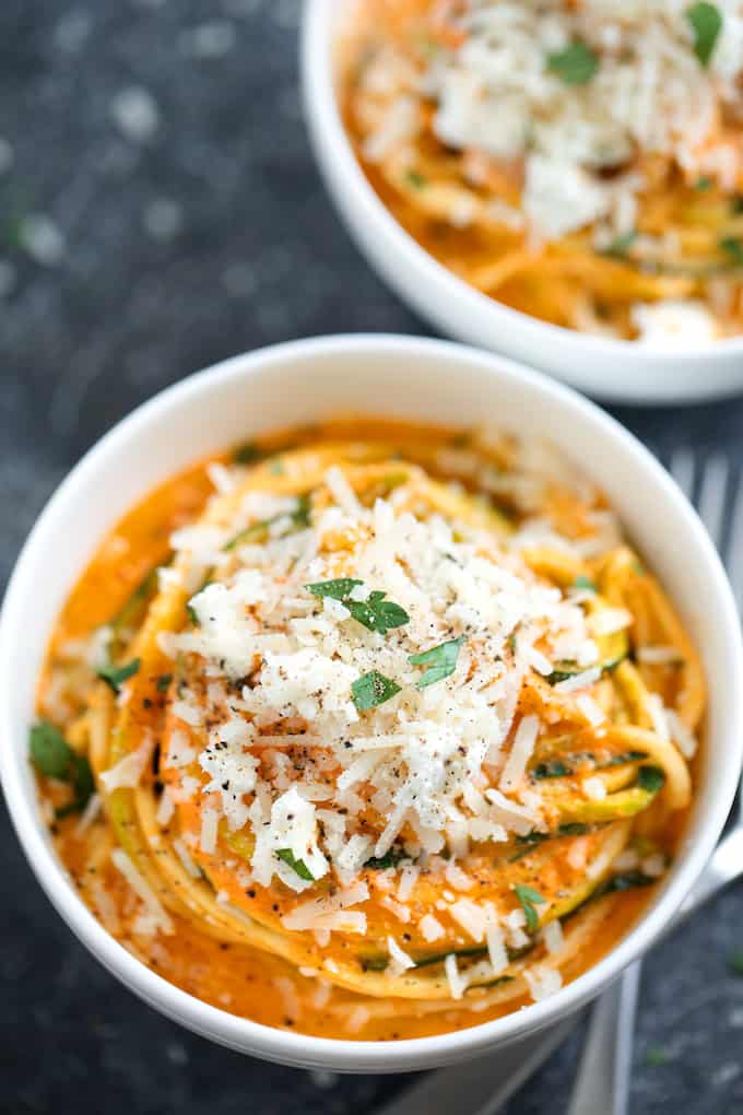 Creamy Roasted Red Pepper Zucchini Noodles | Get Inspired Everyday! 