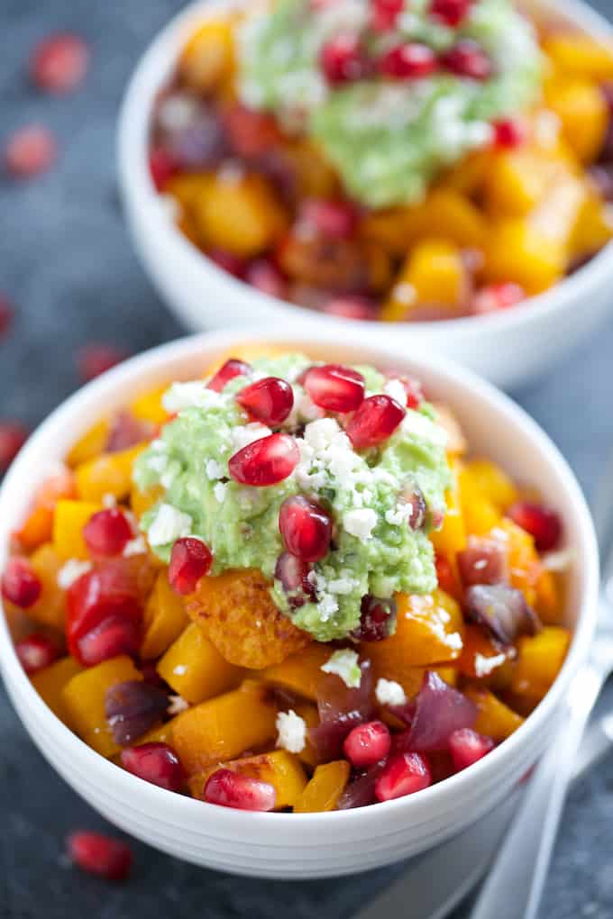 Roasted Veggie Bowls with Pomegranate Feta Guacamole | Get Inspired Everyday! 