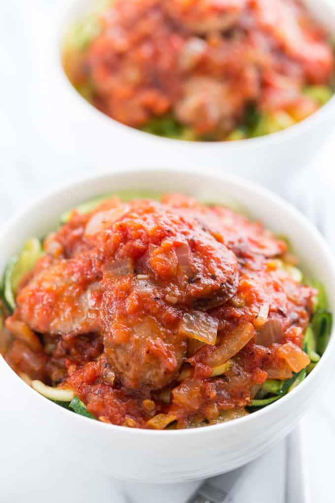 Andouille Marinara over Zucchini Noodles | Get Inspired Everyday!