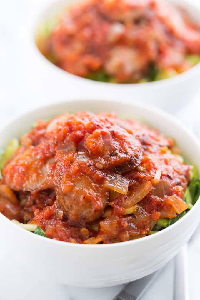 Andouille Marinara over Zucchini Noodles | Get Inspired Everyday!