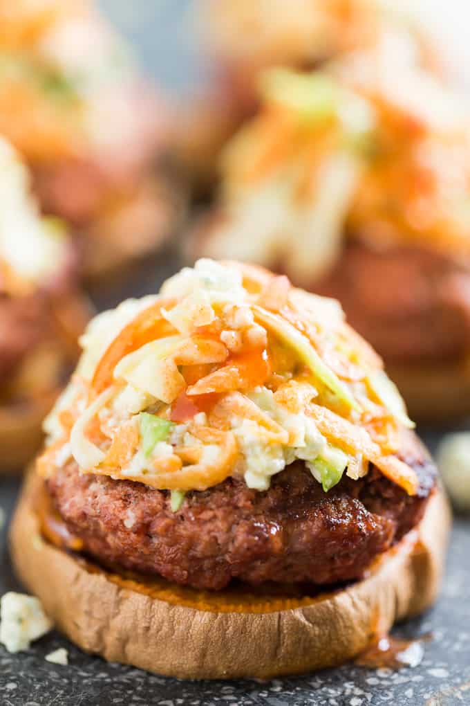 Buffalo Sweet Potato Burgers with Blue Cheese Slaw | Get Inspired Everyday!