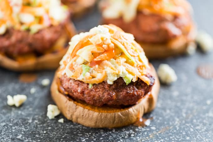 Buffalo Sweet Potato Burgers with Blue Cheese Slaw | Get Inspired Everyday!