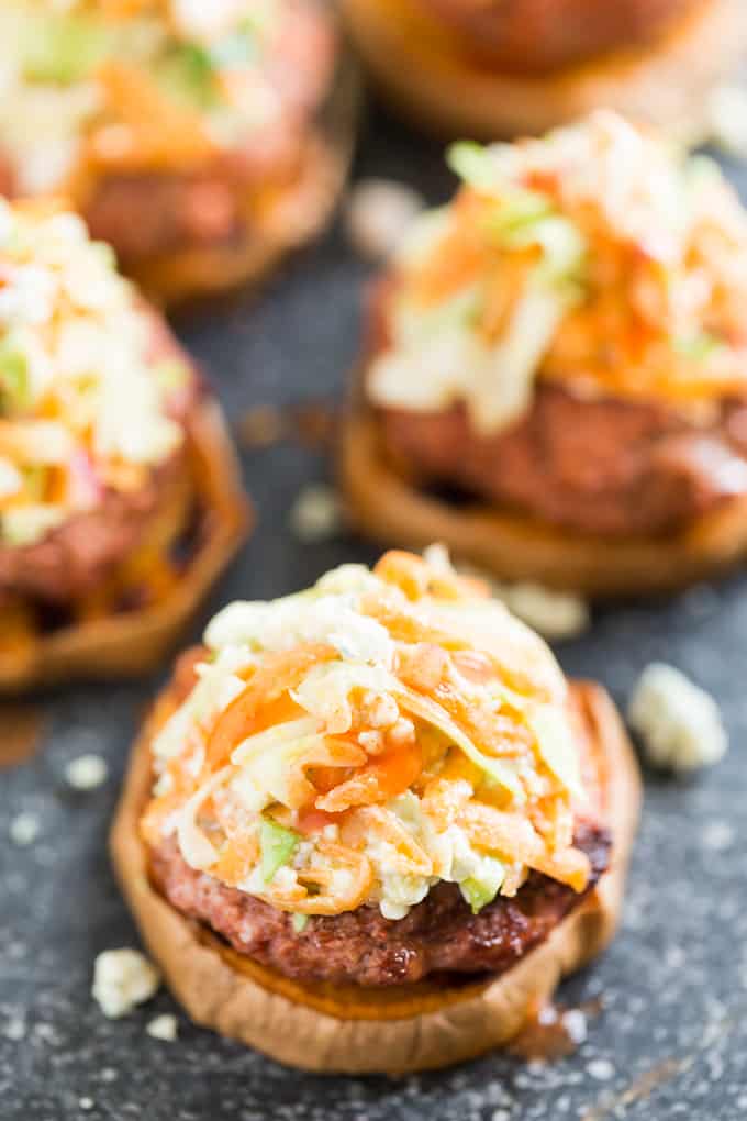 Buffalo Sweet Potato Burgers with Blue Cheese Slaw | Get Inspired Everyday!