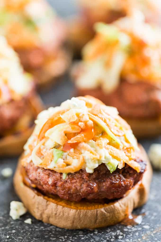 Buffalo Sweet Potato Burgers with Blue Cheese Slaw | Get Inspired Everyday!