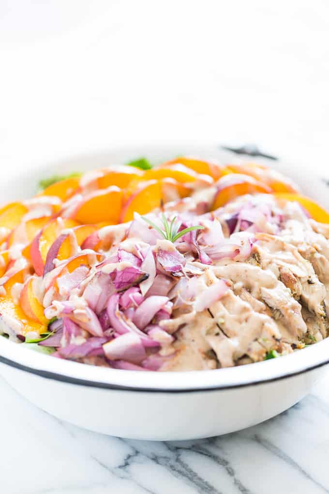 Rosemary Grilled Chicken and Peach Salad with Pecan Vinaigrette | Get Inspired Everyday!