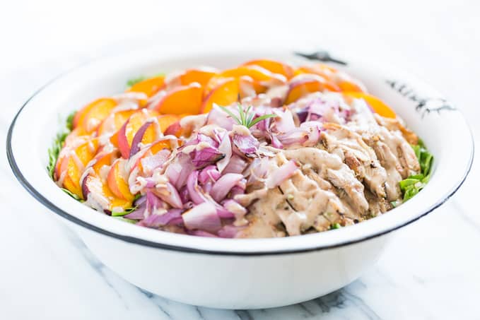 Rosemary Grilled Chicken and Peach Salad with Pecan Vinaigrette | Get Inspired Everyday!