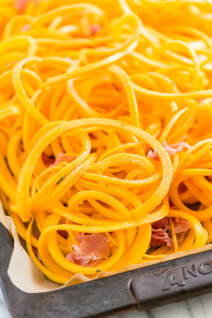 Roasted Butternut Noodles with Crispy Prosciutto, Browned Butter, and Sage | Get Inspired Everyday!