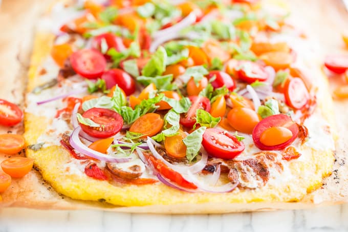 Roasted Red Pepper Sausage Polenta Pizza | Get Inspired Everyday!