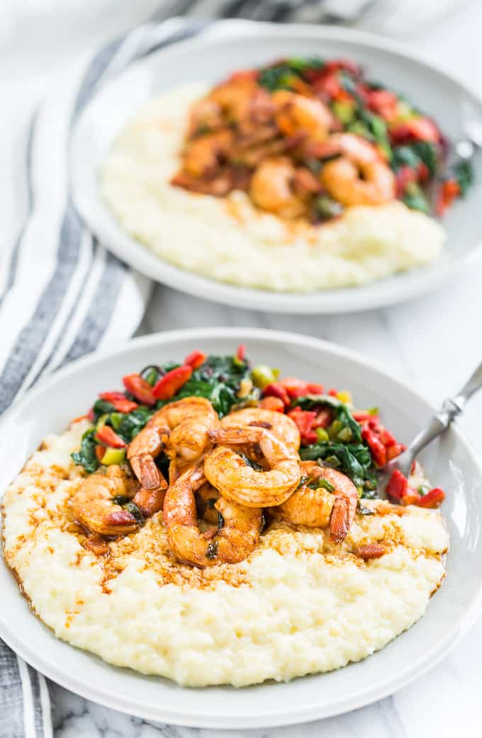 Cajun Shrimp and Cauliflower Grits with Greens | Get Inspired Everyday!