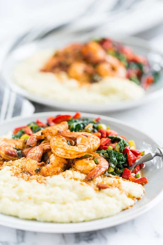 Cajun Shrimp and Cauliflower Grits with Greens | Get Inspired Everyday!