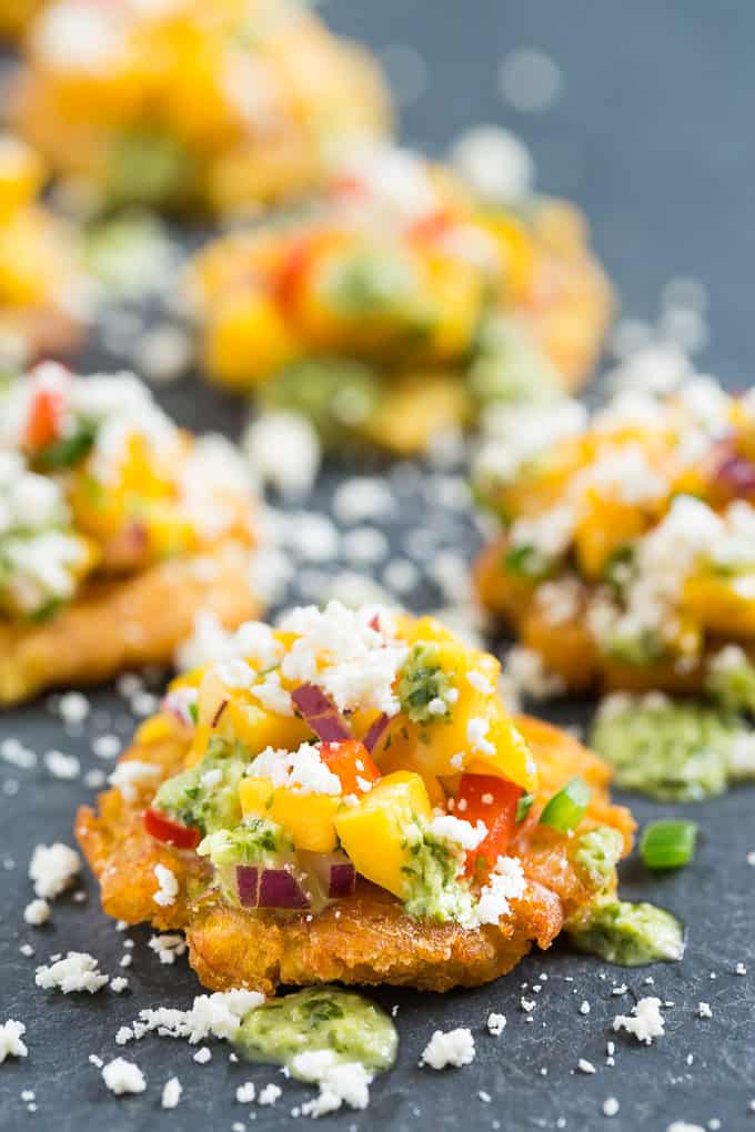 Tostones with Mango Salsa and Cilantro Chimichurri | Get Inspired Everyday!