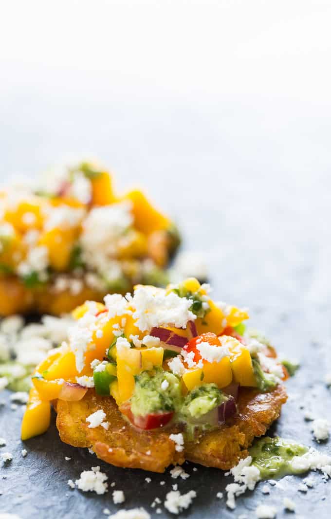 Tostones with Mango Salsa and Cilantro Chimichurri | Get Inspired Everyday!