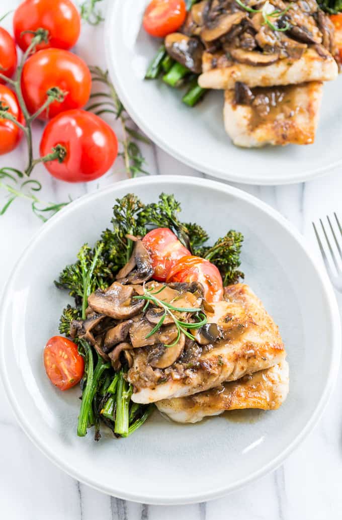 Pan Fried Rockfish with Quick Rosemary Mushroom Sauce and Broccolini | Get Inspired Everyday!