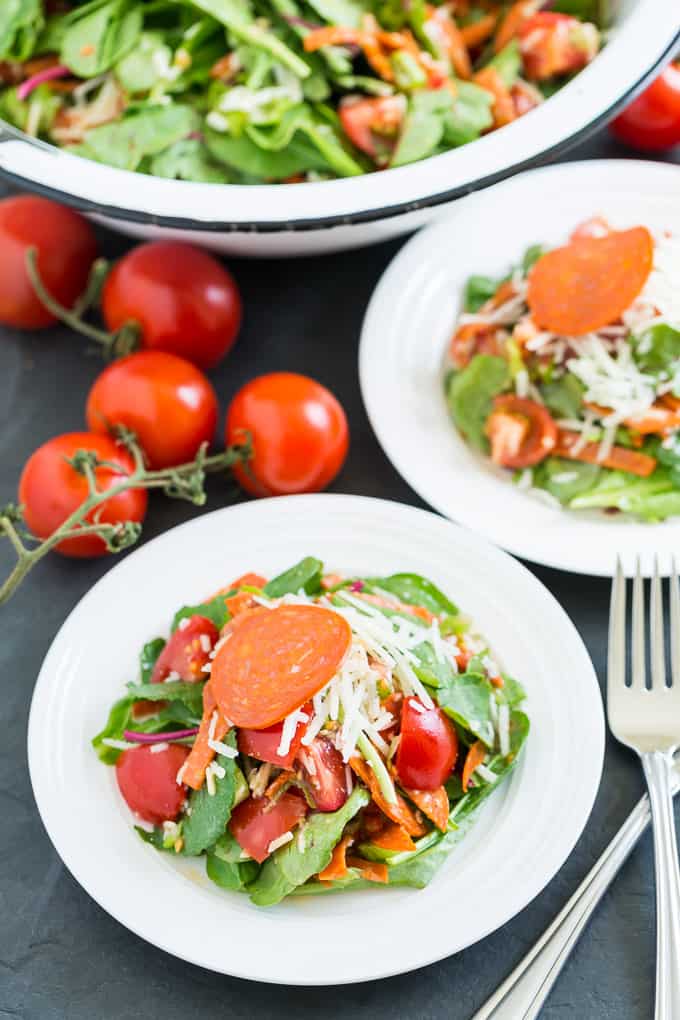 Pepperoni Pizza Salad with Homemade Italian Dressing | Get Inspired Everyday!