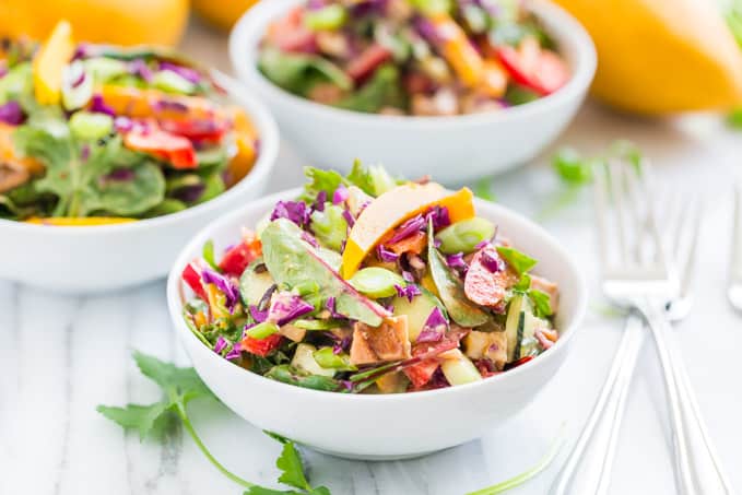 Chopped Rainbow Salad Bowls with Peanut Sauce