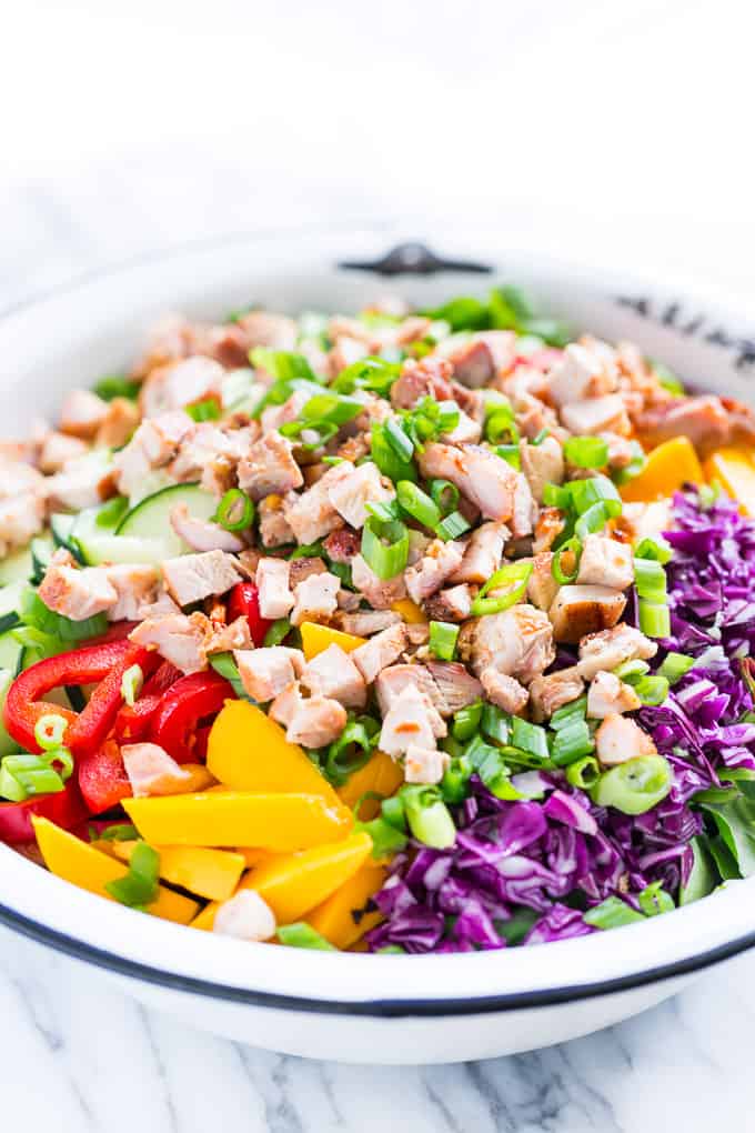 Chopped Rainbow Salad Bowls with Peanut Sauce