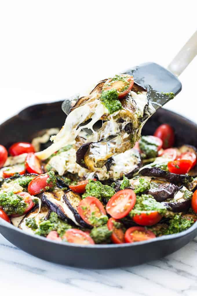 Grilled Eggplant Mozzarella Stacks with Pesto and Tomatoes | Get Inspired Everyday!
