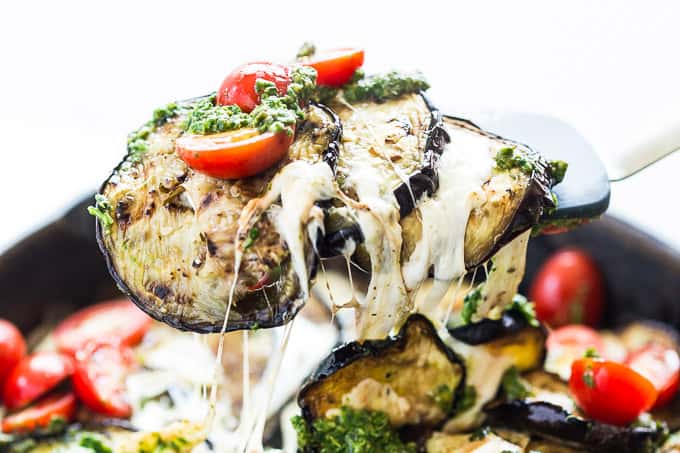Grilled Eggplant Mozzarella Stacks with Pesto and Tomatoes | Get Inspired Everyday!