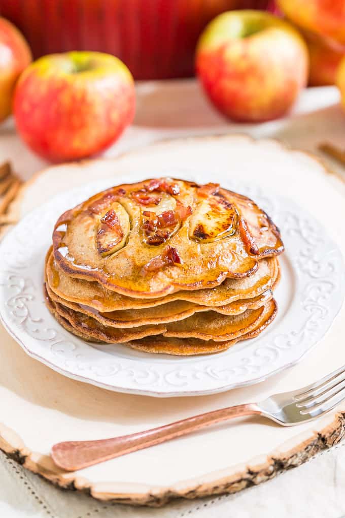 Apple Pie Pancakes with Bacon Vanilla Bean Syrup | Get Inspired Everyday!