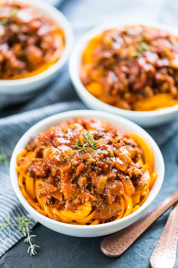Butternut Noodles with Chorizo Spaghetti Sauce | Get Inspired Everyday!