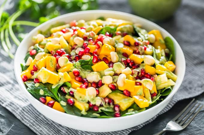 Tropical Spinach Salad with Creamy Coconut Lime Dressing | Get Inspired Everyday!