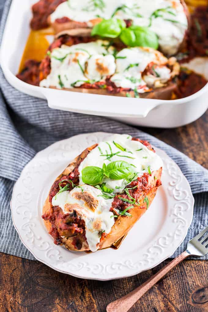 Meatball Sub Stuffed Twice Baked Sweet Potatoes | Get Inspired Everyday!