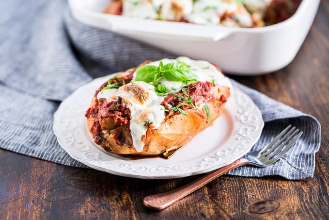 Meatball Sub Stuffed Twice Baked Sweet Potatoes | Get Inspired Everyday!