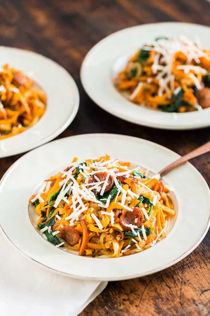 Rustic Italian Style Sausage Sweet Potato Noodles | Get Inspired Everyday!