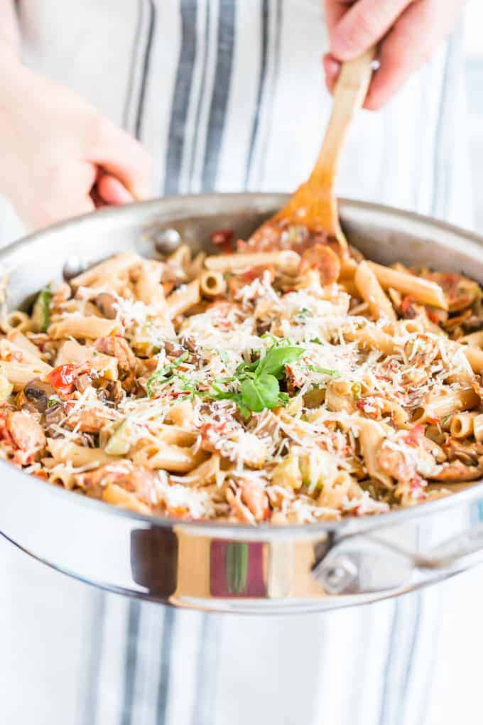 Creamy Tuscan Sun Dried Tomato Pasta with Italian Sausage | Get Inspired Everyday!