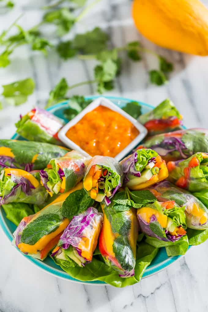 Rainbow Spring Rolls with Sweet Chili Mango Sauce | Get Inspired Everyday!