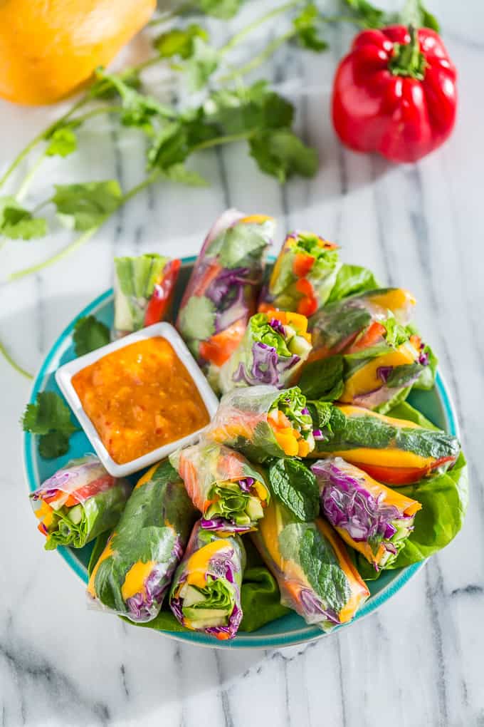 Rainbow Spring Rolls with Sweet Chili Mango Sauce | Get Inspired Everyday!