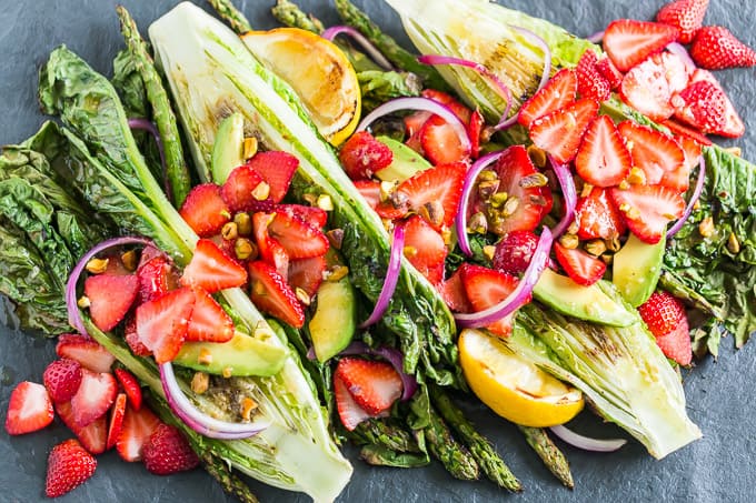 Grilled Romaine Salad with Strawberries and Fennel Vinaigrette | Get Inspired Everyday!