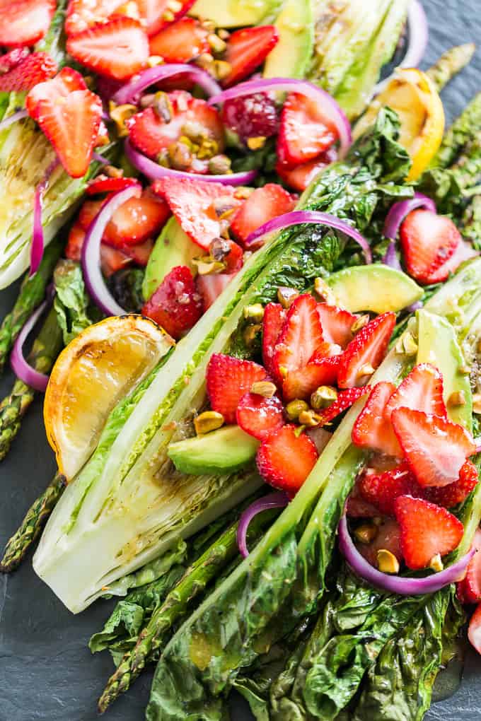 Grilled Romaine Salad with Strawberries and Fennel Vinaigrette | Get Inspired Everyday!