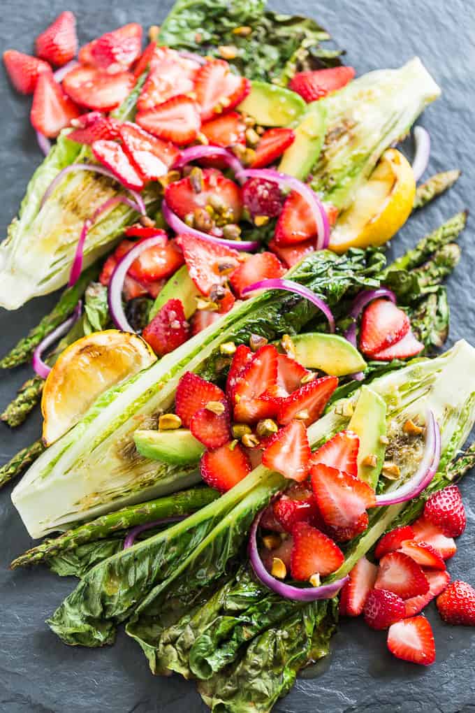 Grilled Romaine Salad with Strawberries and Fennel Vinaigrette | Get Inspired Everyday!