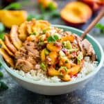 Caribbean Jerk Chicken Bowls with Peach Avocado Salsa | Get Inspired Everyday!