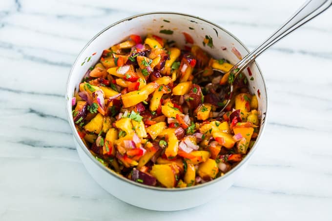 Caribbean Jerk Chicken Bowls with Peach Avocado Salsa | Get Inspired Everyday!
