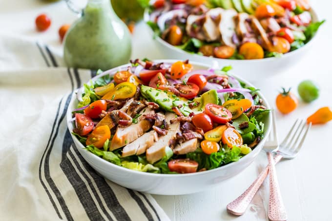 Grilled Chicken BLAT Salad with Avocado Ranch Dressing