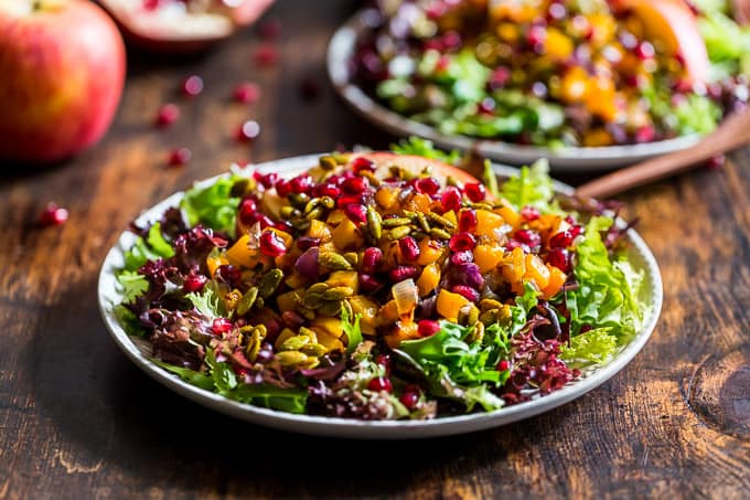 Roasted Butternut Salad with Pomegranates and Creamy Curry Dressing | Get Inspired Everyday!