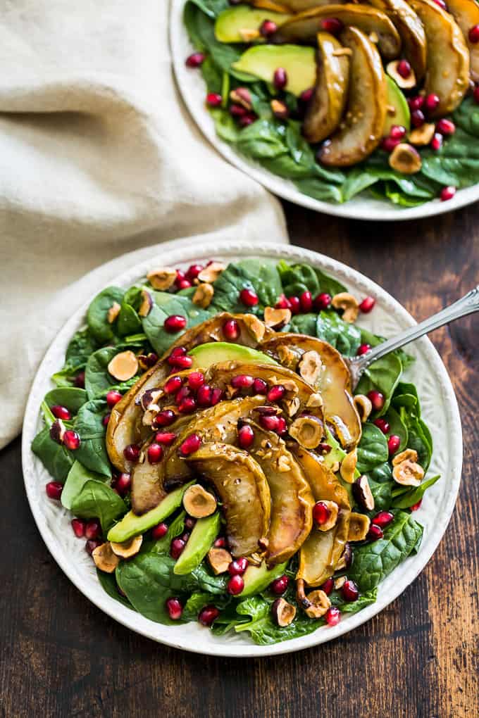 Roasted Pear Spinach Salad with Hazelnuts | Get Inspired Everyday!