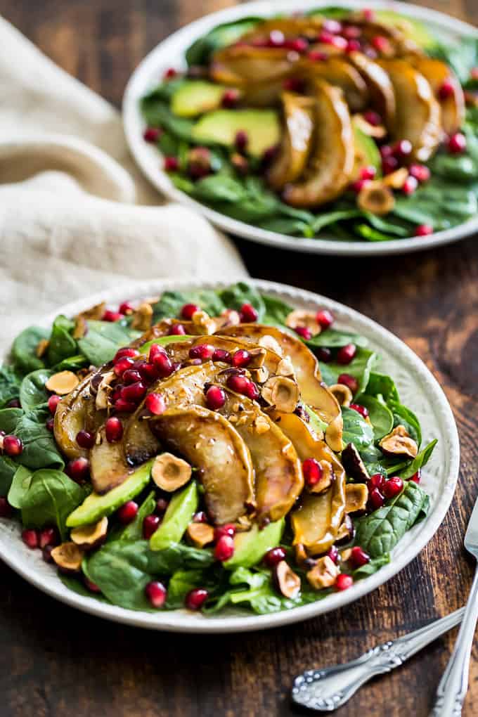 Roasted Pear Spinach Salad with Hazelnuts | Get Inspired Everyday!