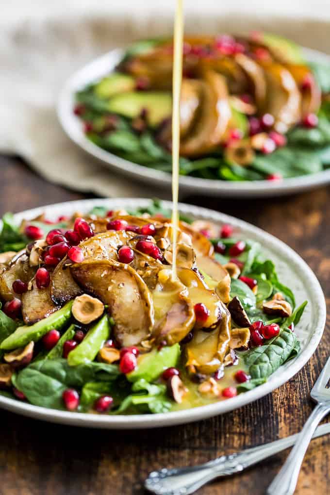 Roasted Pear Spinach Salad with Hazelnuts | Get Inspired Everyday!