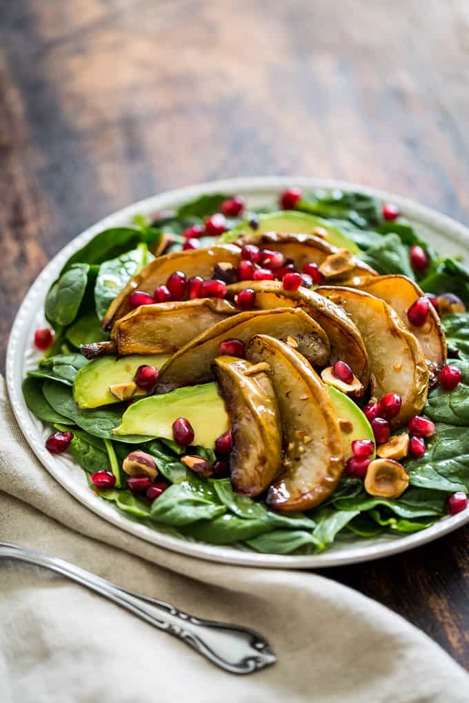 Roasted Pear Spinach Salad with Hazelnuts | Get Inspired Everyday!