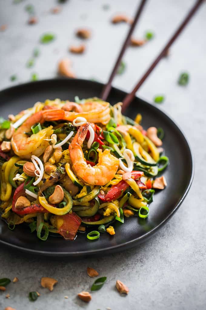 Singapore Chicken and Shrimp Zucchini Noodles | Get Inspired Everyday!