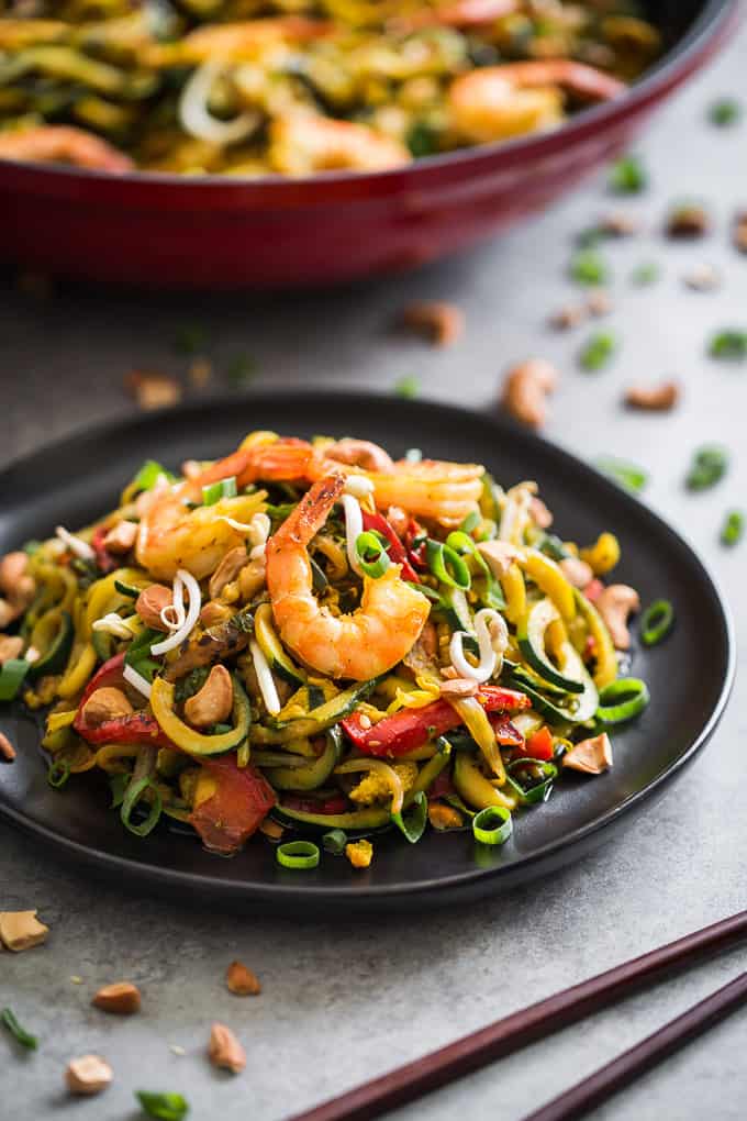 Singapore Chicken and Shrimp Zucchini Noodles | Get Inspired Everyday!